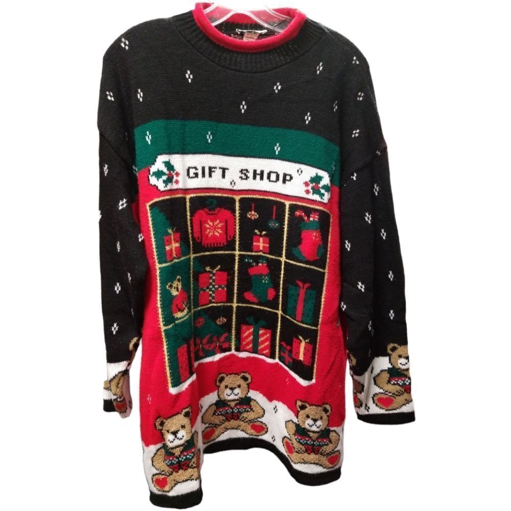 Rose Vintage Gift Shop Pattern Christmas Pullover Sweater Size 3X